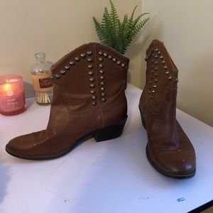 Studded Tan Leather Cowboy Boots